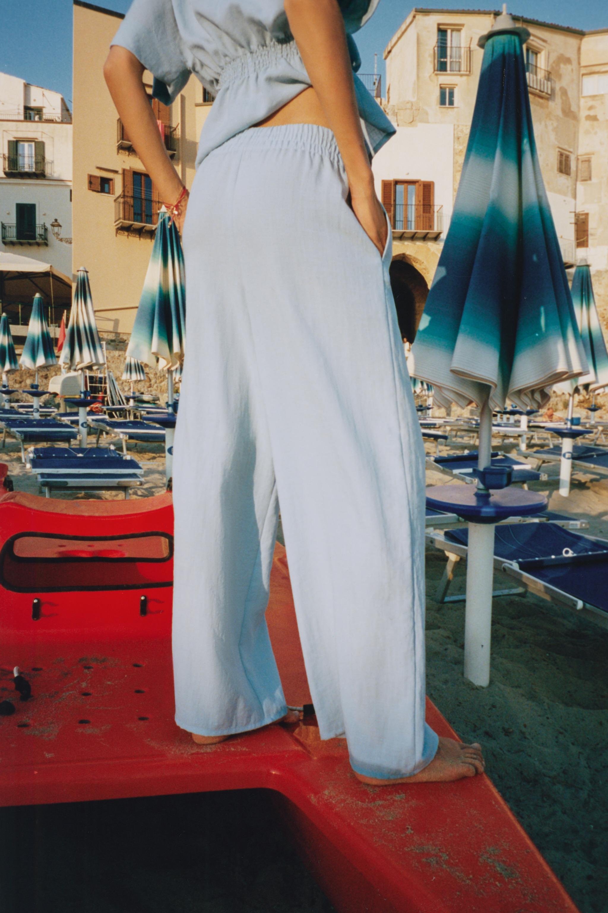 PANTALON LARGE À TAILLE ÉLASTIQUE
